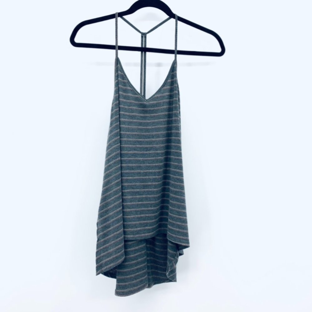 Promesa Tunic Tank Grey Striped Spaghetti Strap Hi